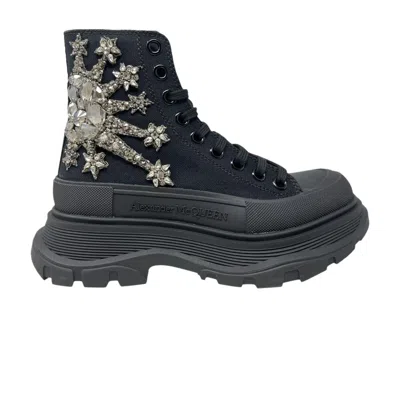 Pre-owned Alexander Mcqueen Wmns Embellished Tread Slick Boot 'black Silver' | Women's Size