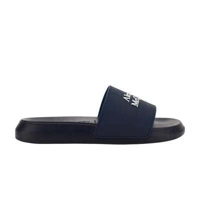 Pre-owned Alexander Mcqueen Wmns Logo Slides 'navy' | Blue | Women's Size 36