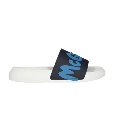 Pre-owned Alexander Mcqueen Wmns Rubber Pool Slide 'graffiti - Navy' | Blue | Women's Size 4