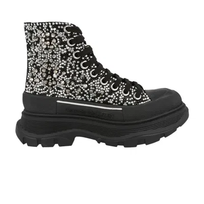 Pre-owned Alexander Mcqueen Wmns Tread Slick Boot 'black Silver Crystal' | Women's Size 38