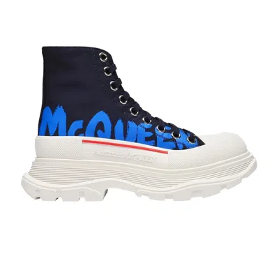 Pre-owned Alexander Mcqueen Wmns Tread Slick Boot 'mcqueen Graffiti Logo - Black Blue' | Wom