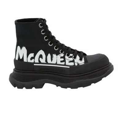 Pre-owned Alexander Mcqueen Wmns Tread Slick Boot 'mcqueen Graffiti Logo - Black' | Women's
