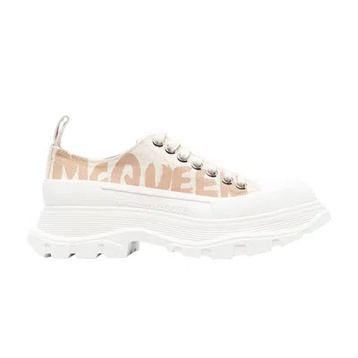 Pre-owned Alexander Mcqueen Wmns Tread Slick Lace Up 'mcqueen Graffiti Logo - Beige' | Cream