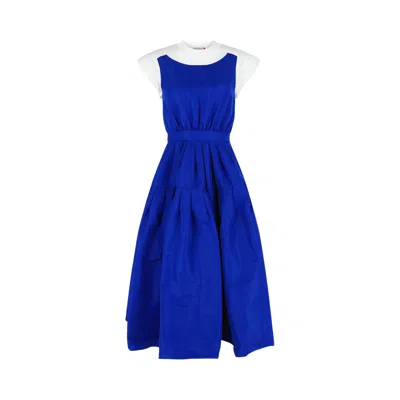 Pre-owned Alexander Mcqueen A-line Midi Dress 'white/electric Blue' | Women's Size 36