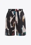 Alexander Mcqueen Cotton Bermuda Shorts With All-over Graffiti Acquerello Print In Multicolor