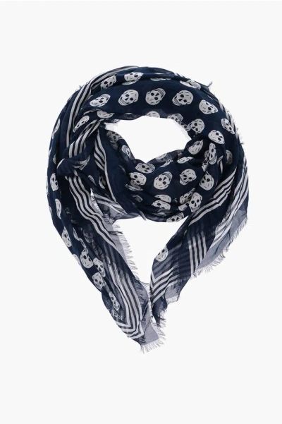 Alexander Mcqueen All-over Skulls Printed Biker Foulard In Blue