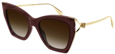 Pre-owned Alexander Mcqueen Am0375s-002 Cat-eye Brown
