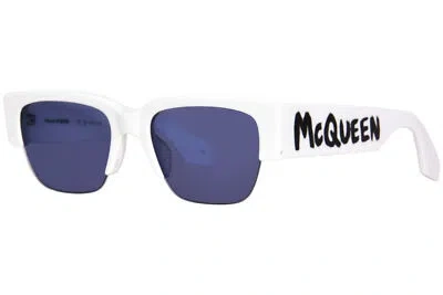 Pre-owned Alexander Mcqueen Am0405s 004 Sunglasses White/blue Square Shape 54mm