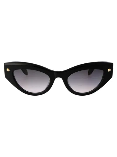 Alexander Mcqueen Am0407s Sunglasses In 001 Black Black Grey