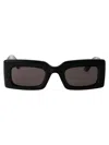 Alexander Mcqueen Logo-engraved Rectangle-frame Sunglasses In 001 Black Black Grey