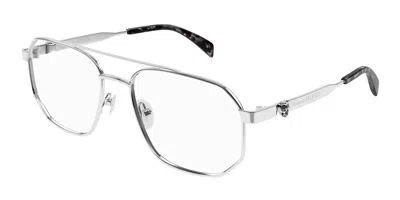 Alexander Mcqueen Am0459o Asian Fit Men's Glasses, Silver, Size 57