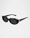 Alexander Mcqueen Am0469s Round Acetate Sunglasses In Shiny Solid Black