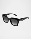 Alexander Mcqueen Am0473sa Logo Rectangle Acetate Sunglasses In Shiny Solid Black