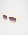 Alexander Mcqueen Am0473sa Logo Rectangle Acetate Sunglasses In Shiny Solid Ivory