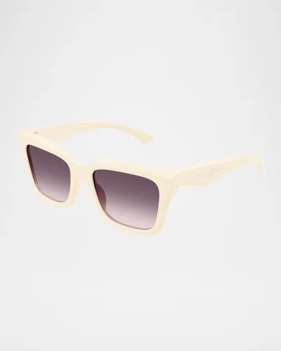 Alexander Mcqueen Am0473sa Logo Rectangle Acetate Sunglasses In Shiny Solid Ivory