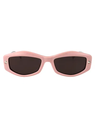 Alexander Mcqueen Am0482s Sculpted Metal Frame Sunglasses In Metallic