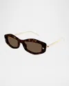 Alexander Mcqueen 55mm Rectangular Sunglasses In Shiny Dark Havana