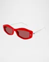 Alexander Mcqueen Am0482s Two-tone Rectangle Acetate Sunglasses In Shiny Solid Red