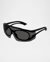 Alexander Mcqueen Am0489s Logo-print Shield Plastic Sunglasses In Matte Black
