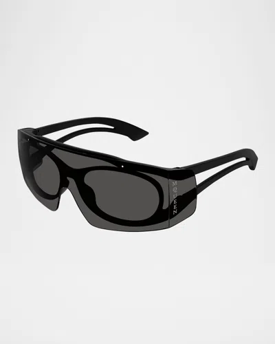 Alexander Mcqueen Am0489s Logo-print Shield Plastic Sunglasses In Matte Black