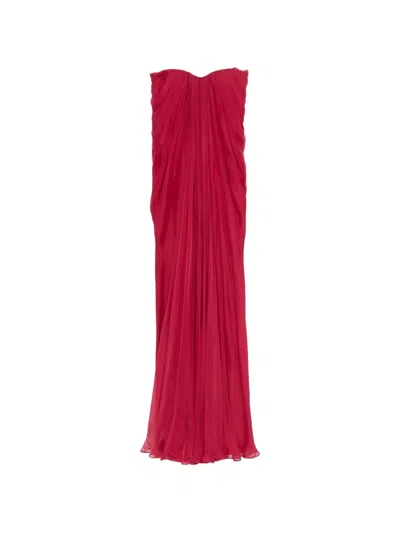 Alexander Mcqueen Amq Draped Bustier Lg Dr Responsible Flat Chiffon Raspberry In Red