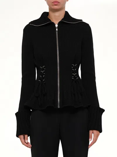 Alexander Mcqueen Amq - Lace Up Cardigan In Black
