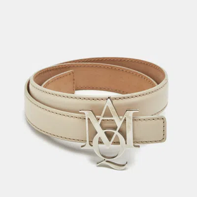 Pre-owned Alexander Mcqueen Amq Logo 70cm Belt Off White Leather