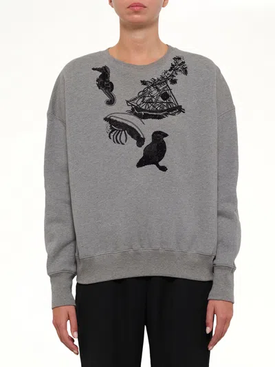 Alexander Mcqueen Sea Creature-embroidered Sweatshirt In Gray