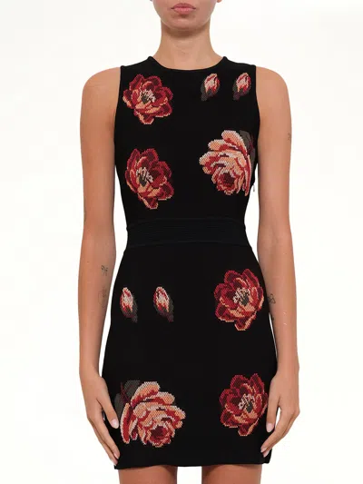 Alexander Mcqueen Tapesty Jacquard Mini Dress In Black