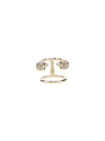 Alexander Mcqueen Anello Doppio Twin Skull In Gold