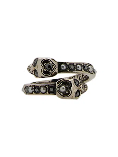 Alexander Mcqueen Anello Twin Skull In Multi