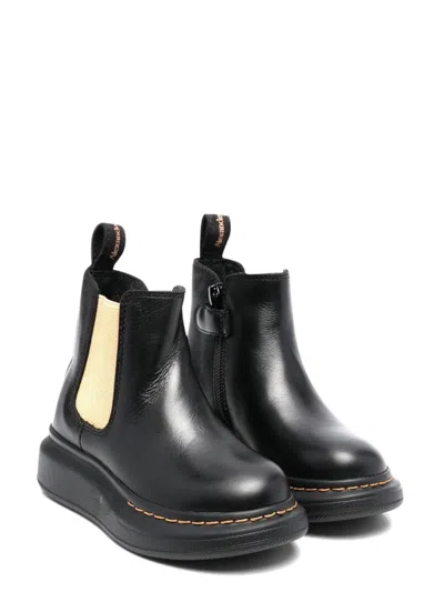 Alexander Mcqueen Ankle Boot With Contrasting Elastic On The Side In Black