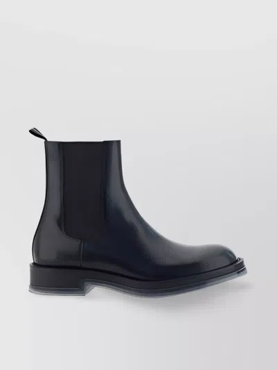 Alexander Mcqueen Man Black Leather Chelsea Float Ankle Boots