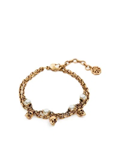 Alexander Mcqueen Antique Gold Chain Bra With Pearls