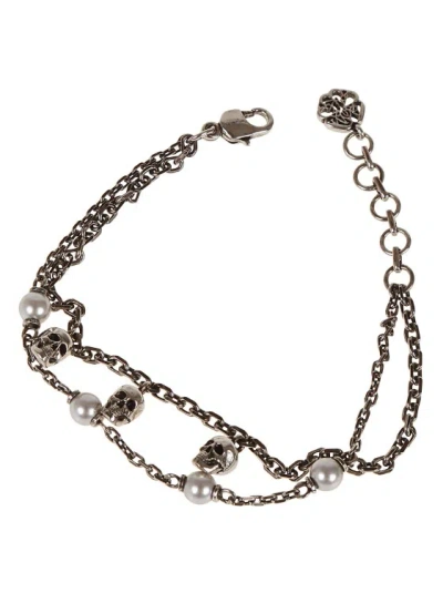 Alexander Mcqueen Antique Silver Finish Double Chain Bracelet In Not Applicable