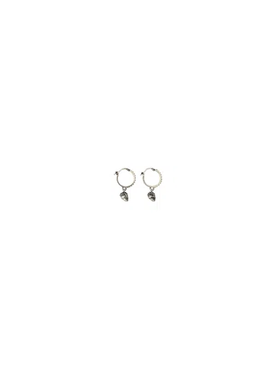 Alexander Mcqueen Antique Silver Skull Hoop Earrings In Metallic