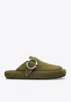 Alexander Mcqueen Arc Suede Clog Slides In Green