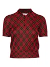 Alexander Mcqueen Microcheck Polo Shirt Lurex Collar Detail In Red