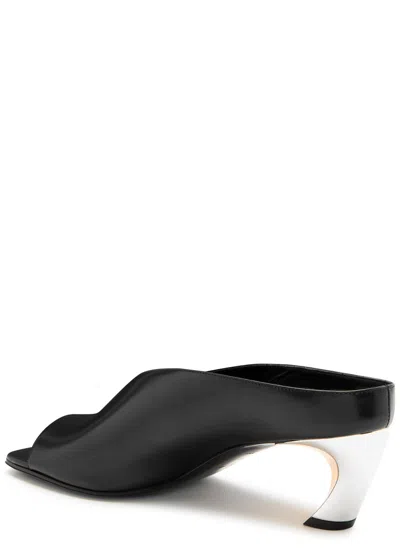 Alexander Mcqueen Armadillo 55 Leather Mule In Black And Silver