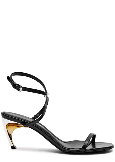 Alexander Mcqueen Armadillo 70 Leather Sandals In Black And Silver