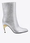 Alexander Mcqueen Armadillo 95 Metallic Leather Ankle Boots In Silver