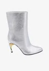 Alexander Mcqueen Armadillo 95 Metallic Leather Ankle Boots In Silver