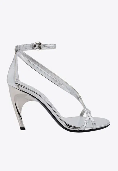 Alexander Mcqueen Armadillo 95 Metallic-leather Sandals In Silver