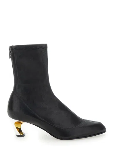 ALEXANDER MCQUEEN ALEXANDER MCQUEEN WOMEN 'ARMADILLO' BLACK ANKLE BOOTS WITH GOLDEN HEEL IN SMOOTH LEATHER WOMAN