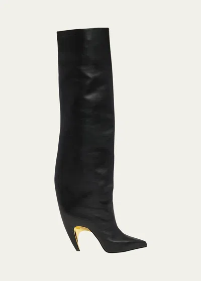 Alexander Mcqueen Armadillo Leather Over-the-knee Boots In Blackgold