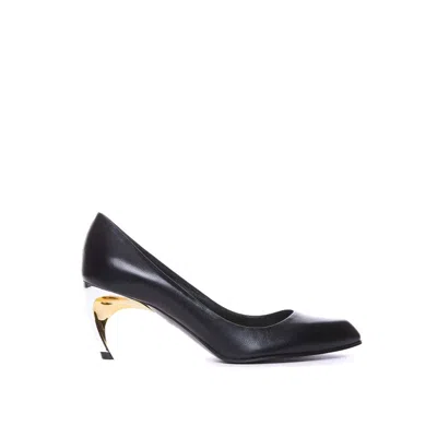 Alexander Mcqueen Metallic-heel Leather Pumps In Black