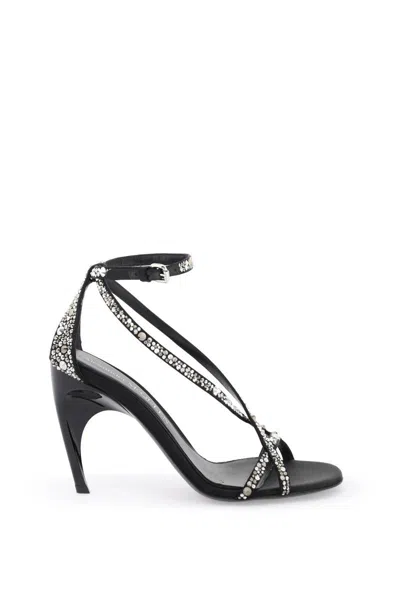 Alexander Mcqueen Armadillo Crystal-embellished Twisted Sandals In Nero