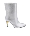 Alexander Mcqueen Women Laminated Leather Ankle Boots In Silver