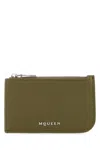 Alexander Mcqueen Men Army Green Leather Card Holder