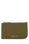 Alexander Mcqueen Army Green Leather Card Holder In Green